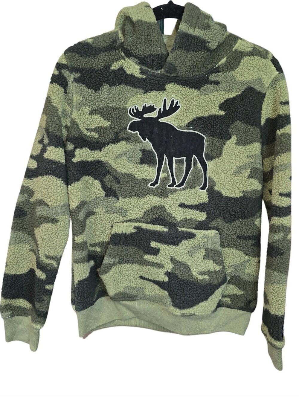 Abercrombie Kids Sherpa Fleece Hoodie Camouflage Moose Pullover Size 13/14